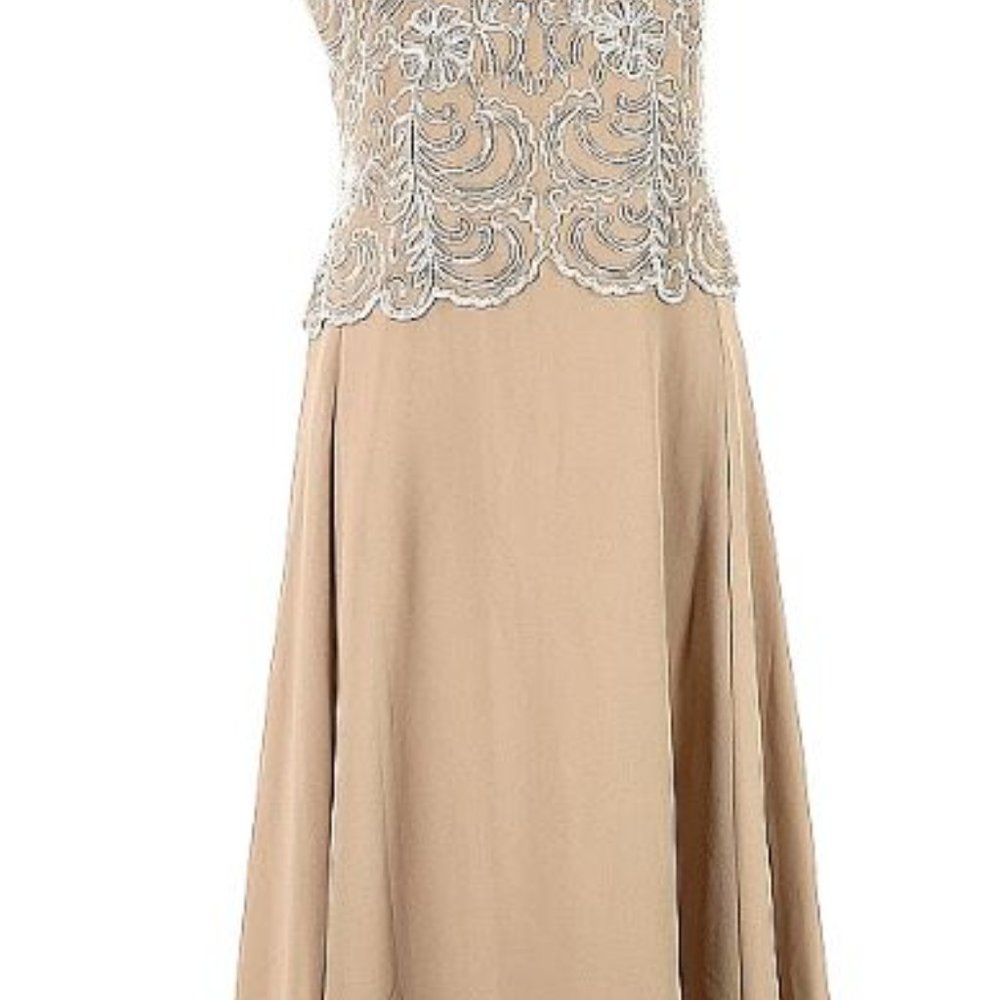 J Kara Beige and Silver Lace Bodice Wedding Dress